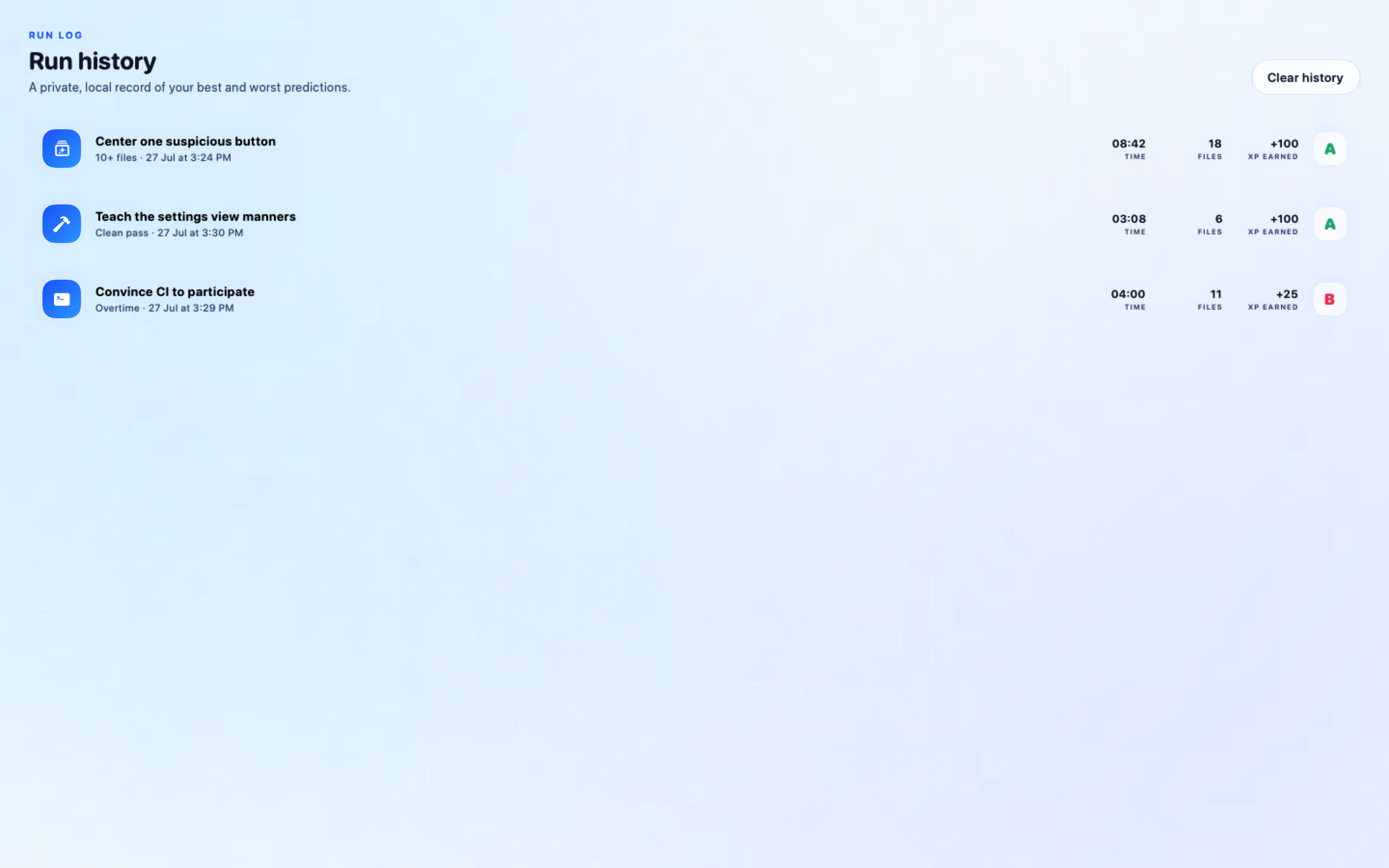 Private local Token Goblin run history on macOS